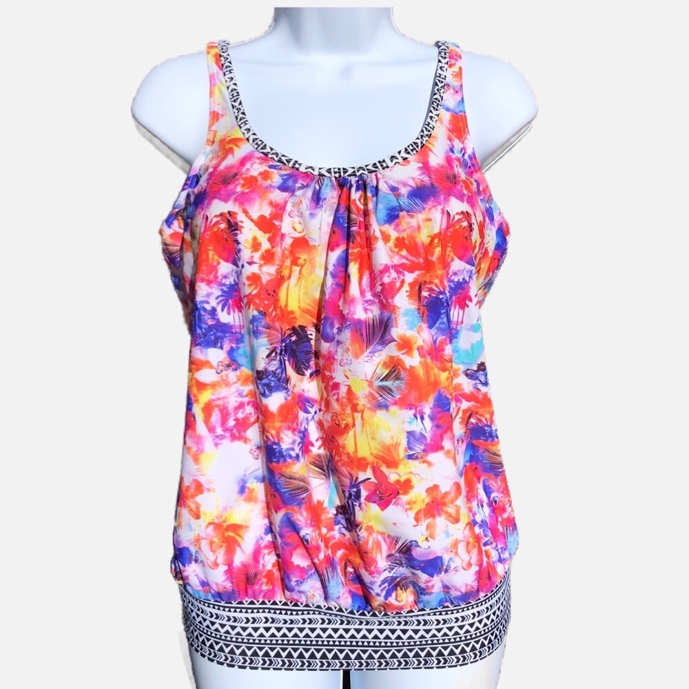 Venice Beach Blouson Styled Ethnic Printing Low-waisted Bra Padding Tankini Top